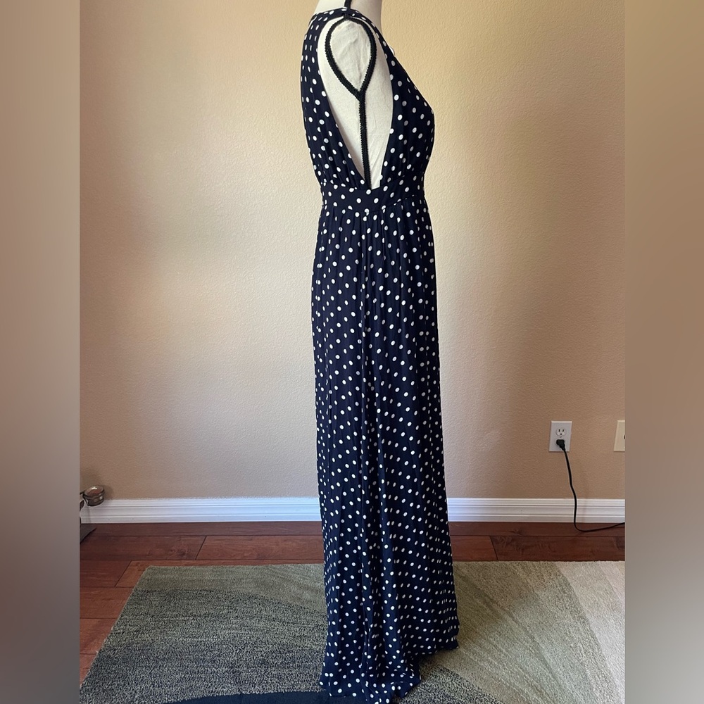 NWT Lucca Couture Polka Dot Maxi Open Back V Neck Dress S/4 Waist 27” - Picture 7 of 11